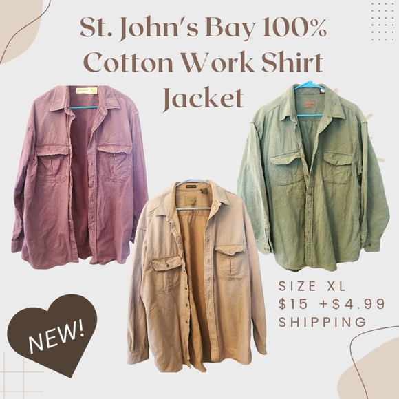 St. John's Bay 100% Cotton Work shirt jacket in multiple colors - Picture 1 of 14